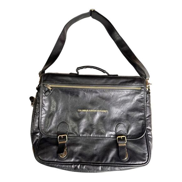 Other - Large leather travel/work bag black with lots of pockets adjustable shoulder str
